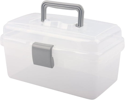 Multipurpose Plastic Storage Container Box with Handle and Latch Lock, Clear Gray