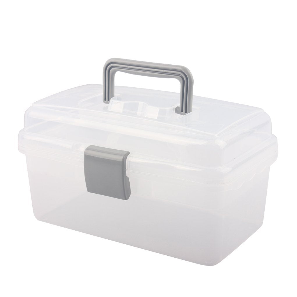 Multipurpose Plastic Storage Container Box with Handle and Latch Lock, Clear Gray