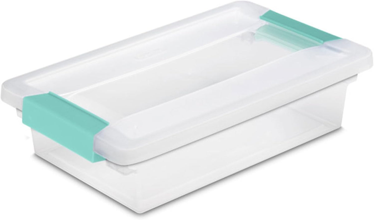 Sterilite Small Clip Box, Stackable Small Storage Bin with Latching Lid, Plastic Container to Organize Office, Crafts, Clear Base and Lid, (Pack of 6)