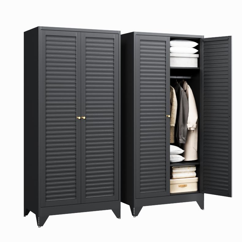 Letaya Metal Armoire Wardrobe Closet with Drawers,Clothing Storage Cabinet with Doors and Shelves,Coat Closet with Hanging Rod,Bedroom,Home,Cloak Room,White-71 H x 32" W x 18" D