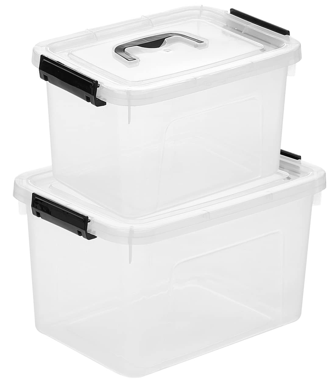 Clear Storage Latch Box/Bin, 2-Pack Plastic Organizing Container with Handle and Lids (7 QT/16QT)