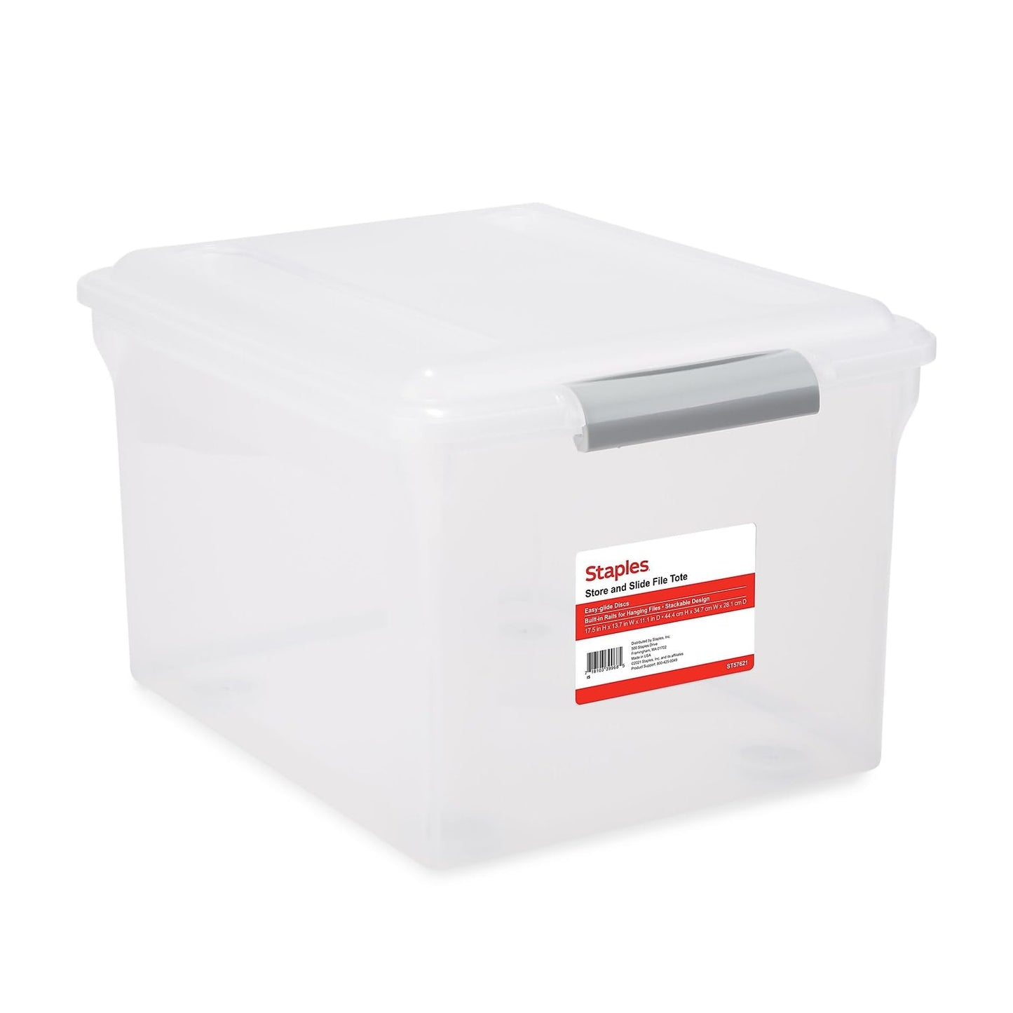 Staples Hanging File Folder Box, Storage Bin Organizer, Snap Lid, Clear