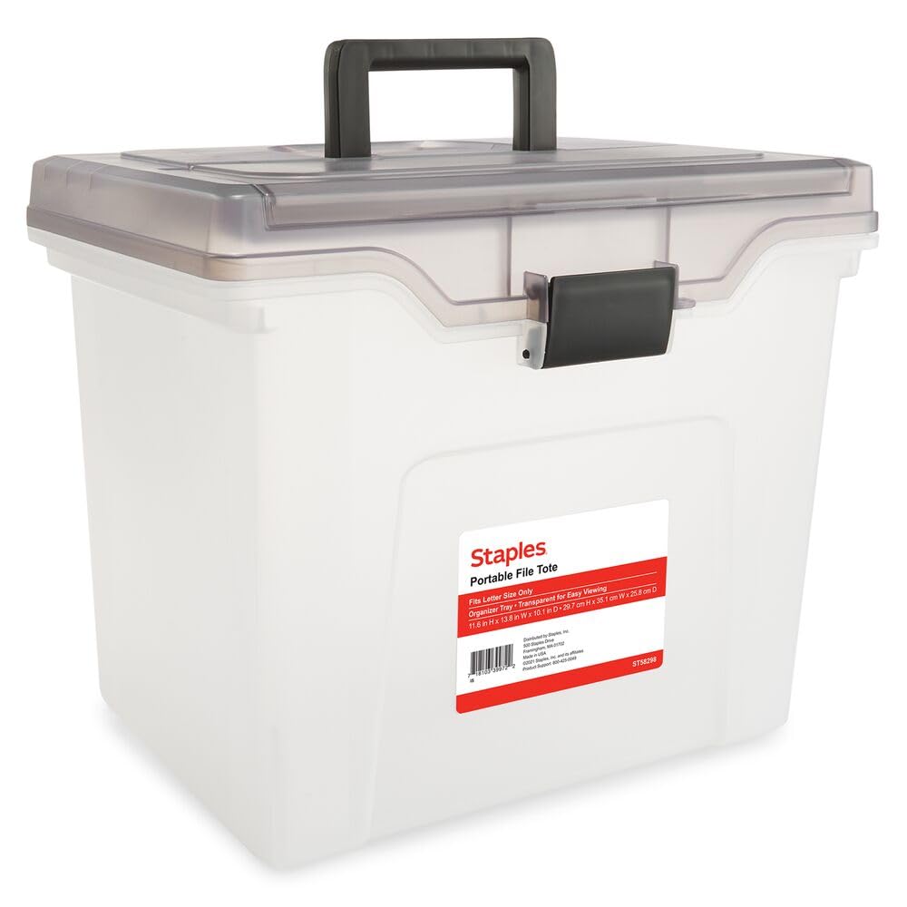 Staples Hanging File Folder Box, Storage Bin Organizer, Snap Lid, Clear