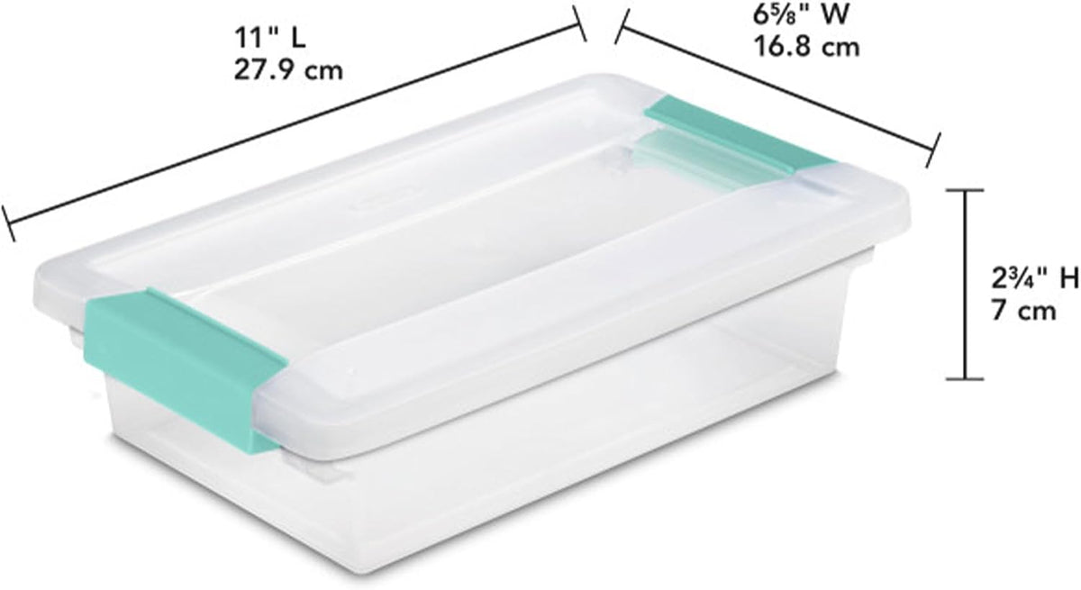 Sterilite Small Clip Box, Stackable Small Storage Bin with Latching Lid, Plastic Container to Organize Office, Crafts, Clear Base and Lid, (Pack of 6)