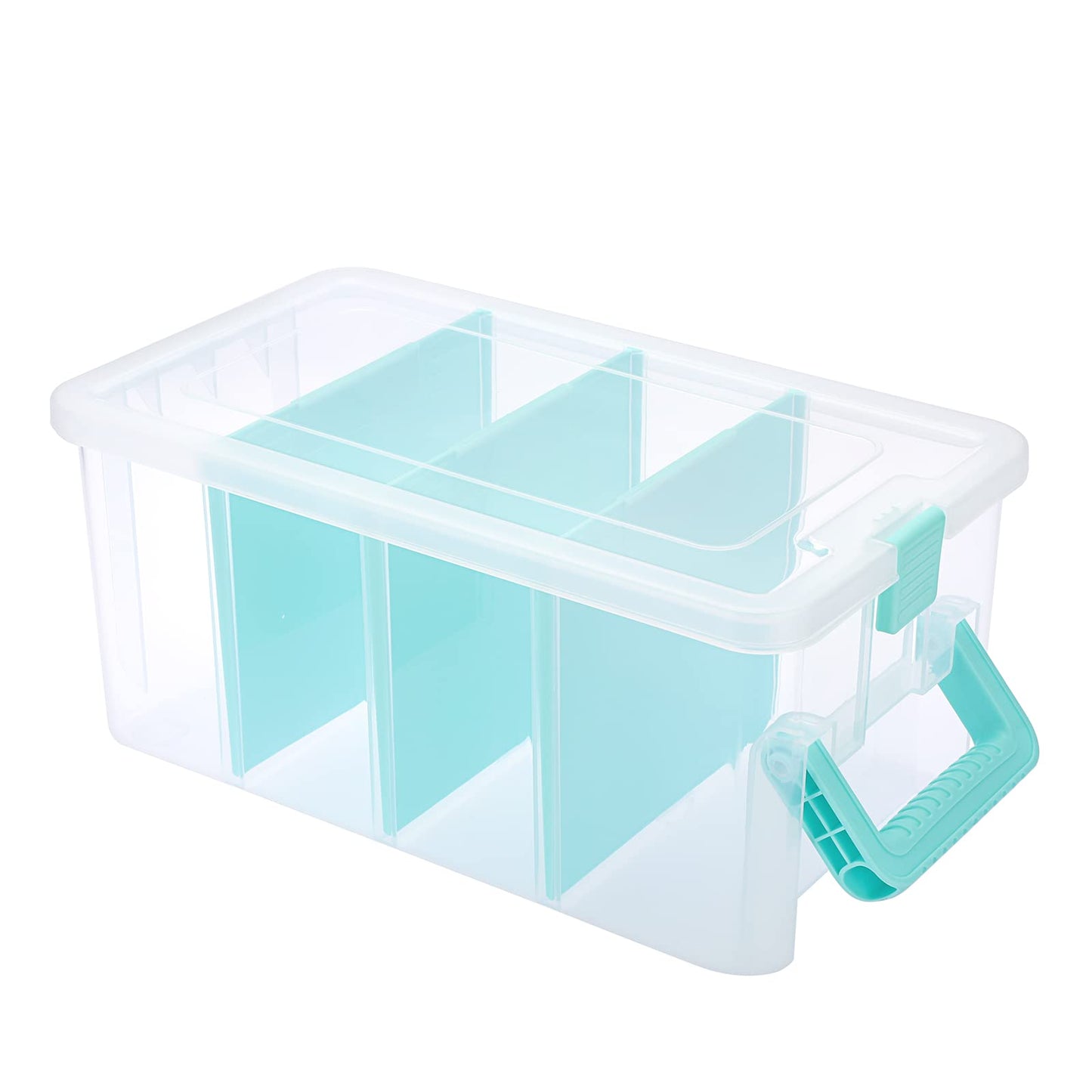 BTSKY Clear Plastic Dividing Storage Box with 4 Compartments Sewing Box