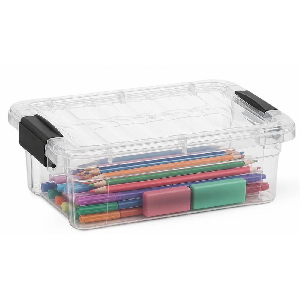 Superio Clear Plastic Storage Bins with Lid, 4.5 Quart Box, Organizing Containers, Stackable Plastic Tote for Home, Garage, Dorm, School, and Office