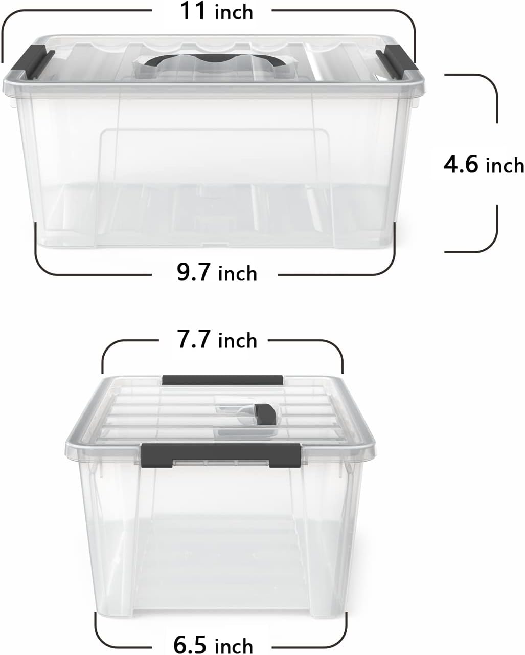 WYT Clear Storage Latch Bins, 6-Pack Storage Organizer Box with Handle and Lids, 5-Litre
