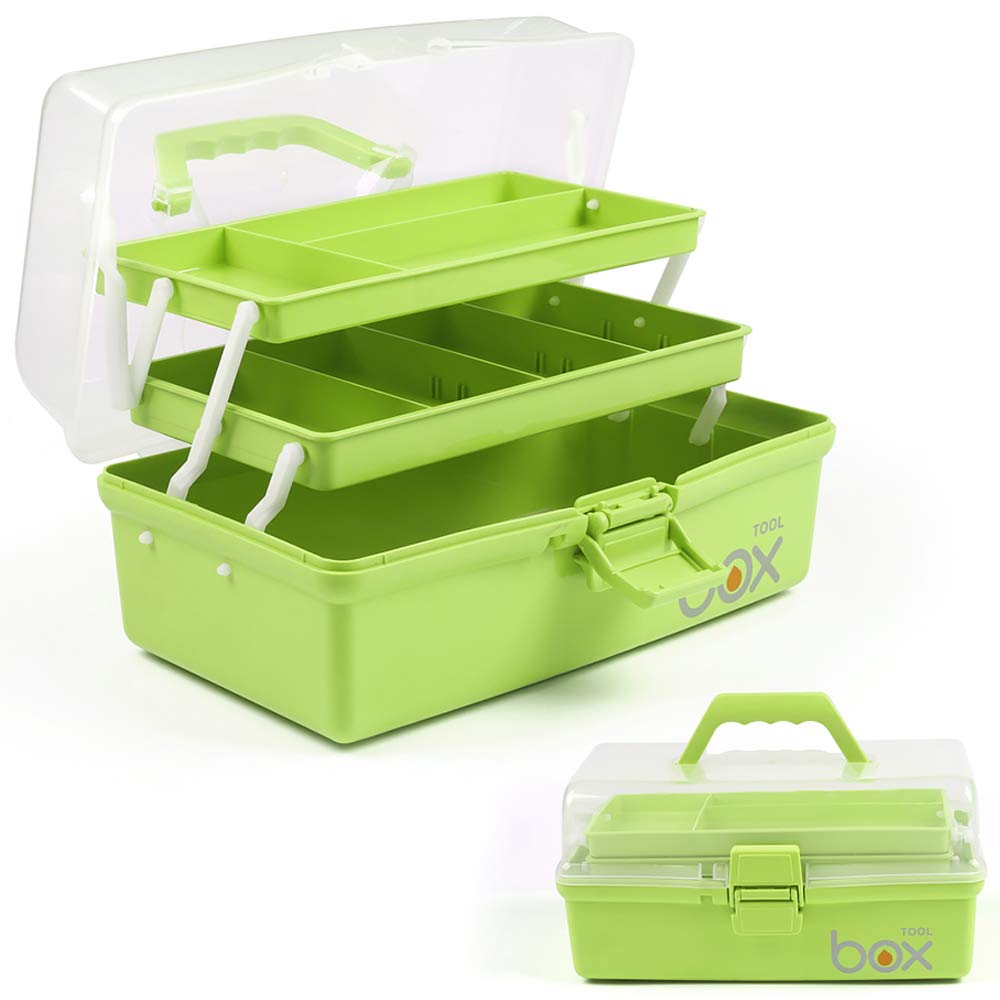 TERGOO 12in 3-Layer Plastic Craft Organizers and Storage, Portable Folding Tackle Box with Handle & Adjustable Dividers, Multipurpose Case for Sewing, Art Supplies, Medicine, Tools (Pink)