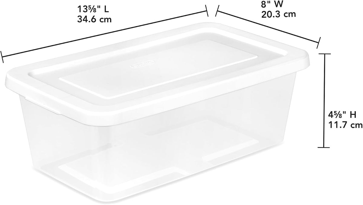 Sterilite Storage Boxes, Stackable Clear Plastic Bins, 6 Quart, 12-Pack