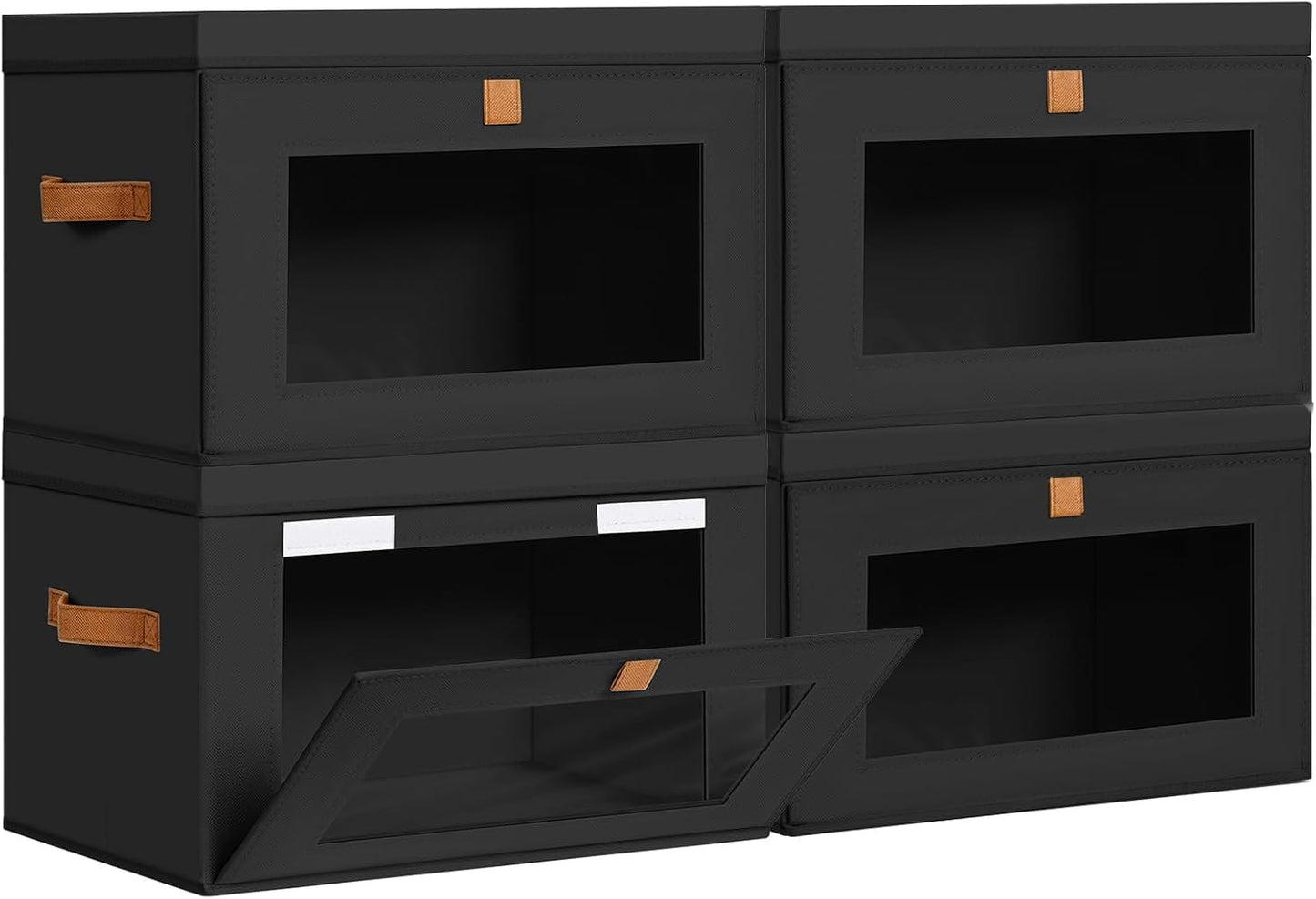 DIMJ Storage Bins with Lids - 4 Pack Large Fabric Closet Organizer with Window & Handles, Collapsible Decorative Storage Boxes for Shelves Under Bed, Books Clothes Blankets Sweaters Organization