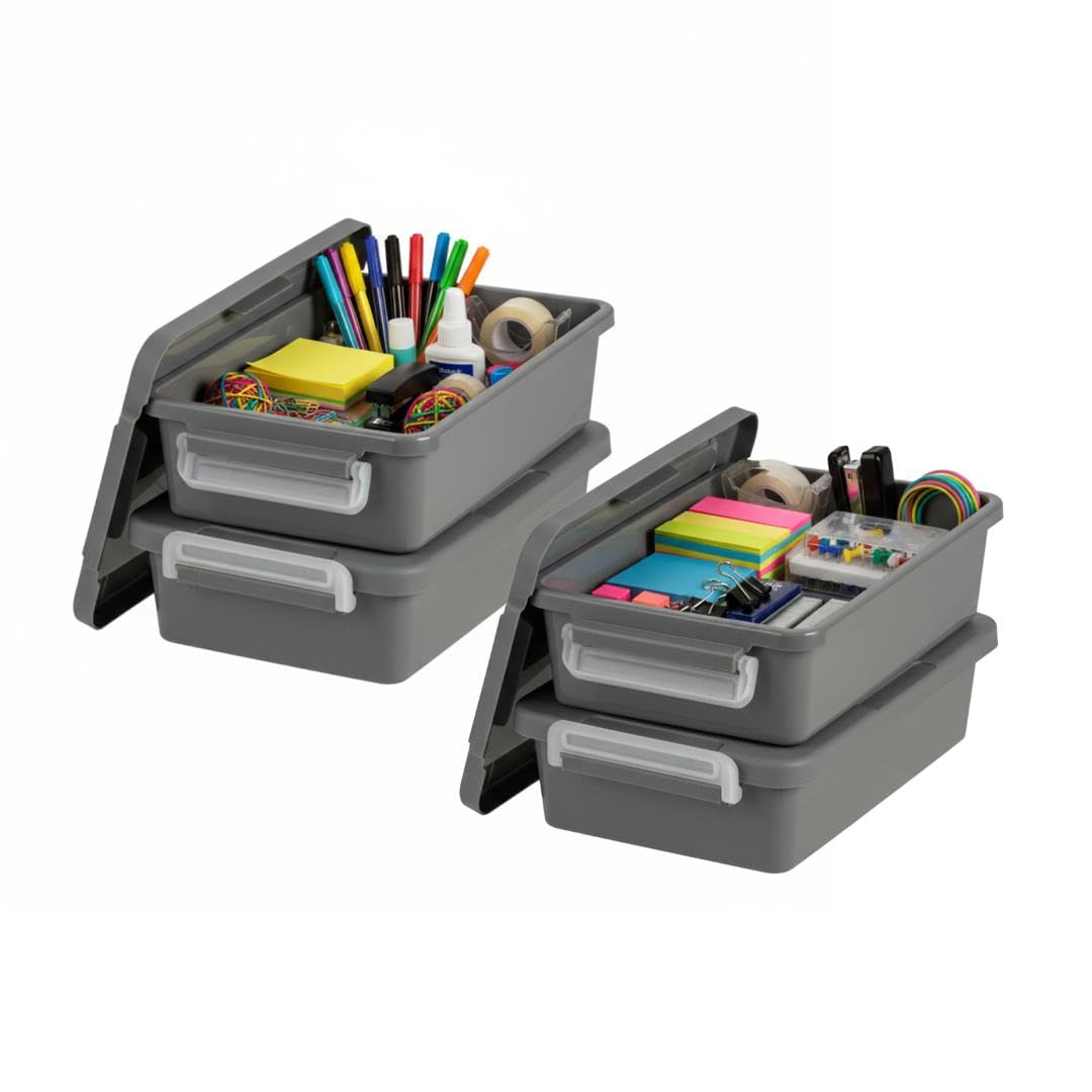 IRIS USA Storage Bins with Lids |Made in USA| 6 Qt - (2-Pack) - Gray