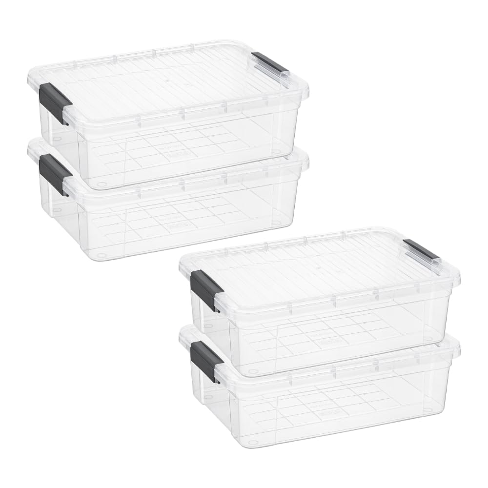 Superio Clear Plastic Storage Bins with Lid, 4.5 Quart Box, Organizing Containers, Stackable Plastic Tote for Home, Garage, Dorm, School, and Office