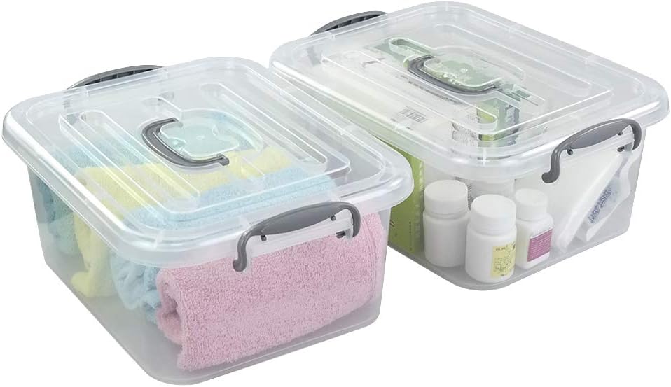 Kekow 2-Pack Clear Storage Latch Box, Plastic Containers with Lids, 8 L