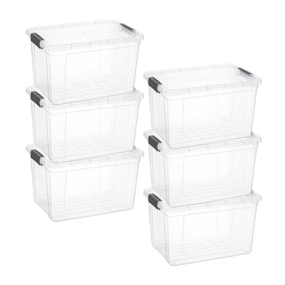 Superio Clear Plastic Storage Bins with Lid, 4.5 Quart Box, Organizing Containers, Stackable Plastic Tote for Home, Garage, Dorm, School, and Office