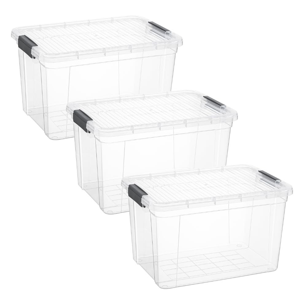 Superio Clear Plastic Storage Bins with Lid, 4.5 Quart Box, Organizing Containers, Stackable Plastic Tote for Home, Garage, Dorm, School, and Office