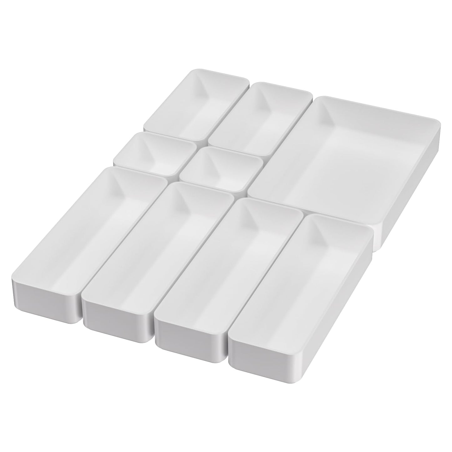 CHANCETSUI 9 Pcs Stackable Drawer Organizer Trays Set, Green, Multifunctional Storage for Vanity, Bathroom, Kitchen, Desk Drawer Organizer Office, PET Plastic