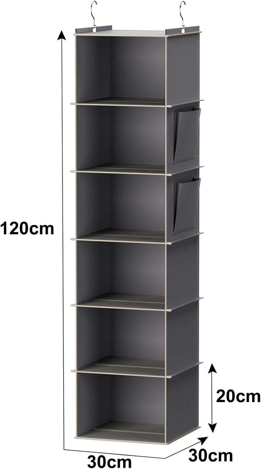 YOUDENOVA Hanging Closet Organizer and Storage, 6-Shelf, Grey