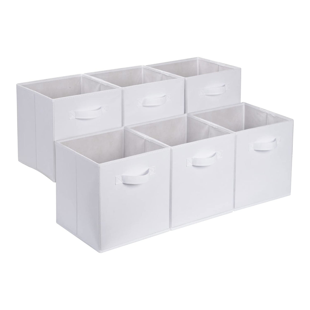 Amazon Basics Collapsible Fabric Storage Cubes Organizer with Handles, Sturdy Storage Bins for Organization, 10.5" x 10.5" x 11", Beige, 6-Pack
