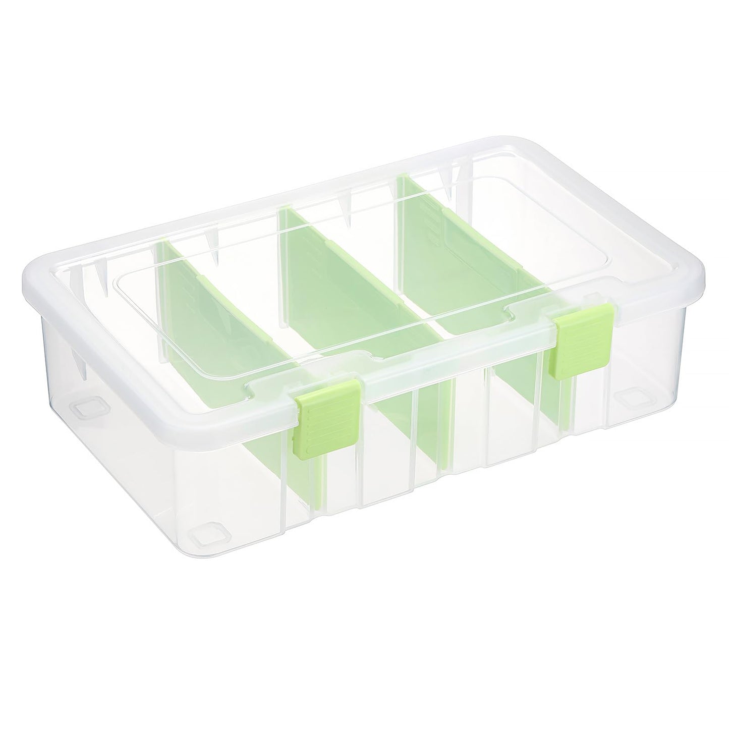 BTSKY Clear Plastic Dividing Storage Box with 4 Compartments Sewing Box