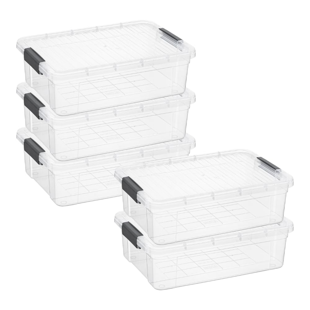Superio Clear Plastic Storage Bins with Lid, 4.5 Quart Box, Organizing Containers, Stackable Plastic Tote for Home, Garage, Dorm, School, and Office