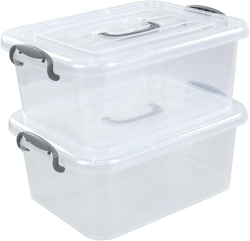 Kekow 2-Pack Clear Storage Latch Box, Plastic Containers with Lids, 8 L