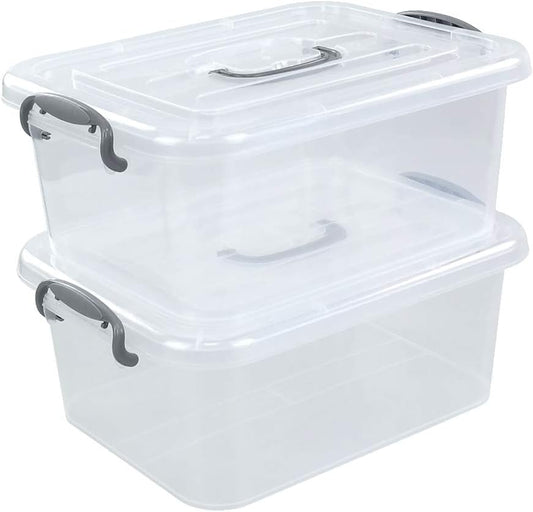 Kekow 2-Pack Clear Storage Latch Box, Plastic Containers with Lids, 8 L
