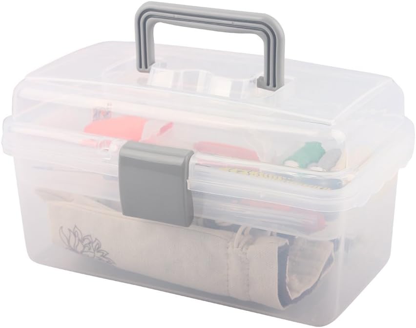 Multipurpose Plastic Storage Container Box with Handle and Latch Lock, Clear Gray
