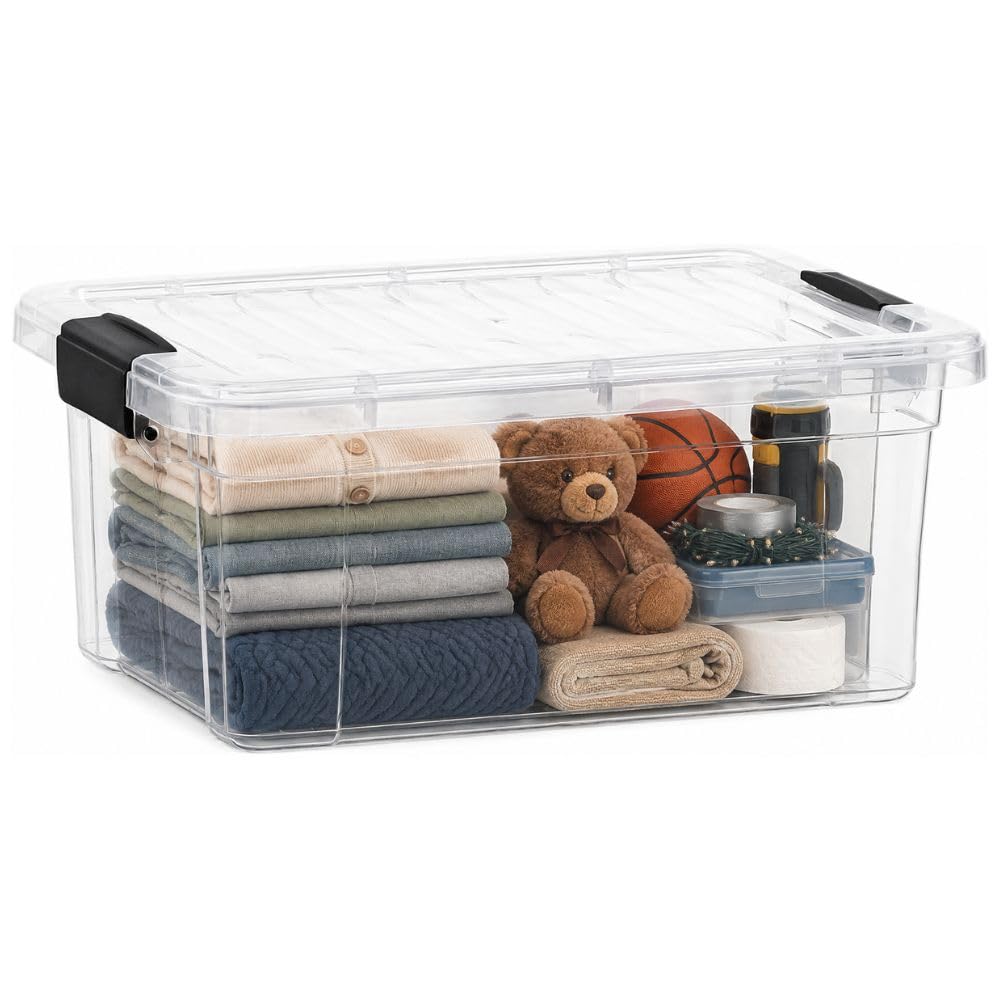 Superio Clear Plastic Storage Bins with Lid, 4.5 Quart Box, Organizing Containers, Stackable Plastic Tote for Home, Garage, Dorm, School, and Office
