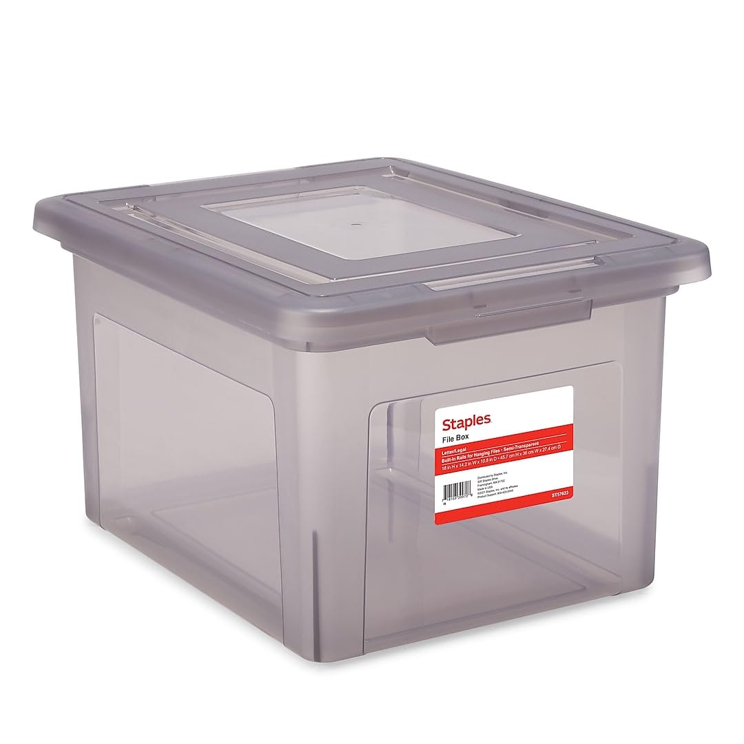 Staples Hanging File Folder Box, Storage Bin Organizer, Snap Lid, Clear