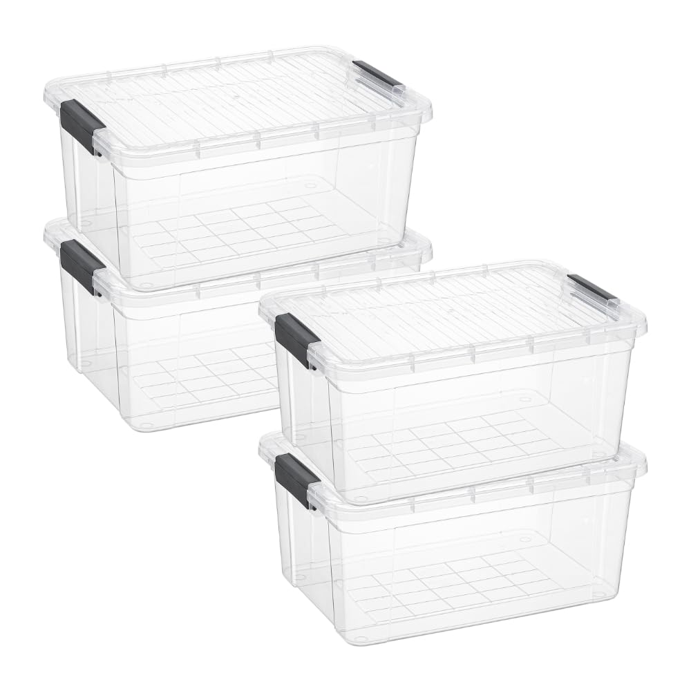 Superio Clear Plastic Storage Bins with Lid, 4.5 Quart Box, Organizing Containers, Stackable Plastic Tote for Home, Garage, Dorm, School, and Office