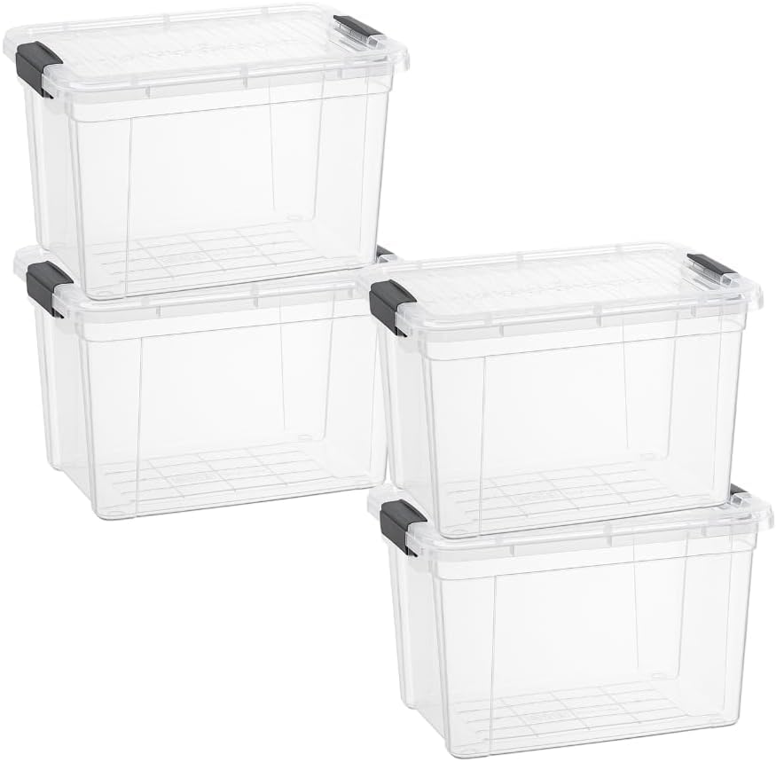 Superio Clear Plastic Storage Bins with Lid, 4.5 Quart Box, Organizing Containers, Stackable Plastic Tote for Home, Garage, Dorm, School, and Office