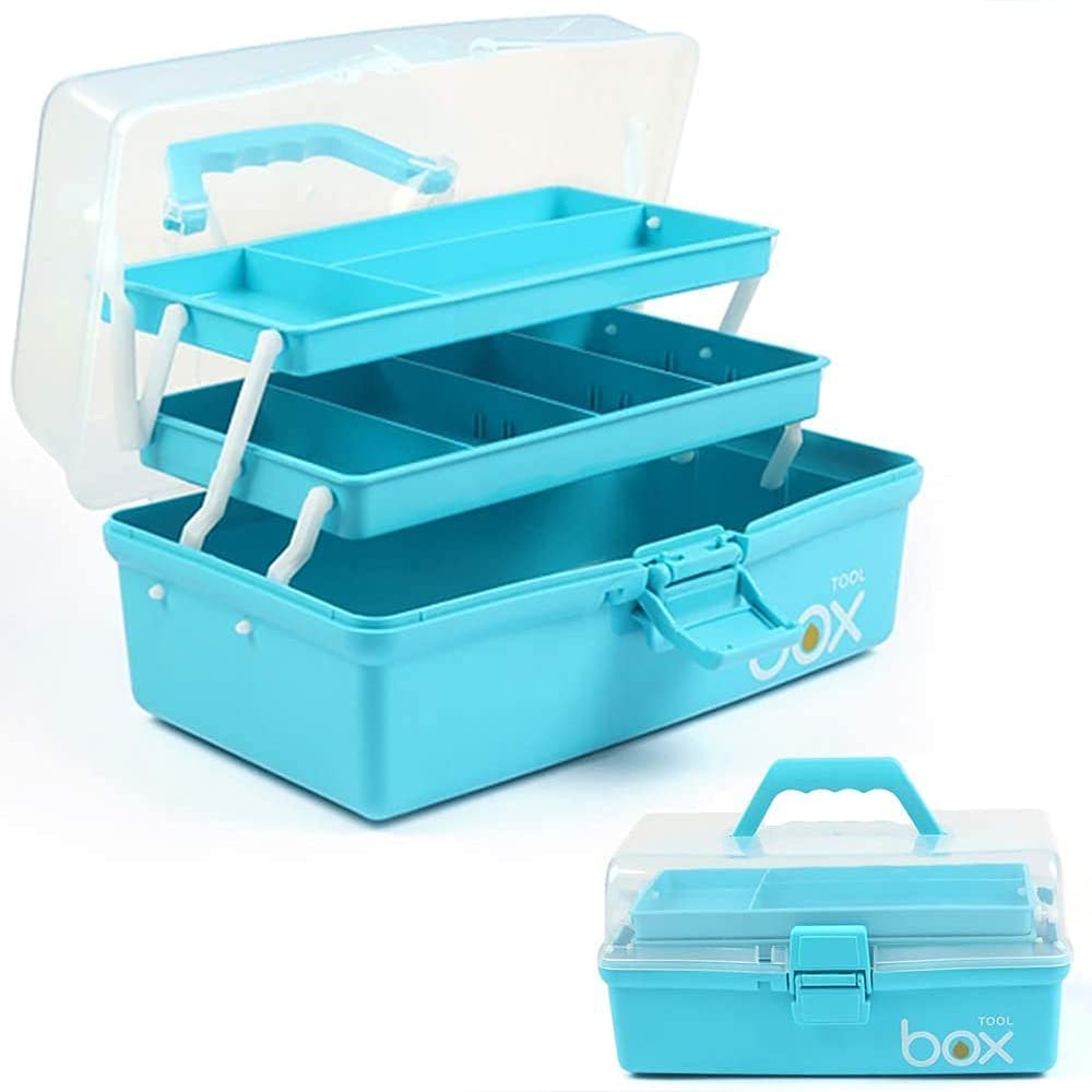 TERGOO 12in 3-Layer Plastic Craft Organizers and Storage, Portable Folding Tackle Box with Handle & Adjustable Dividers, Multipurpose Case for Sewing, Art Supplies, Medicine, Tools (Pink)
