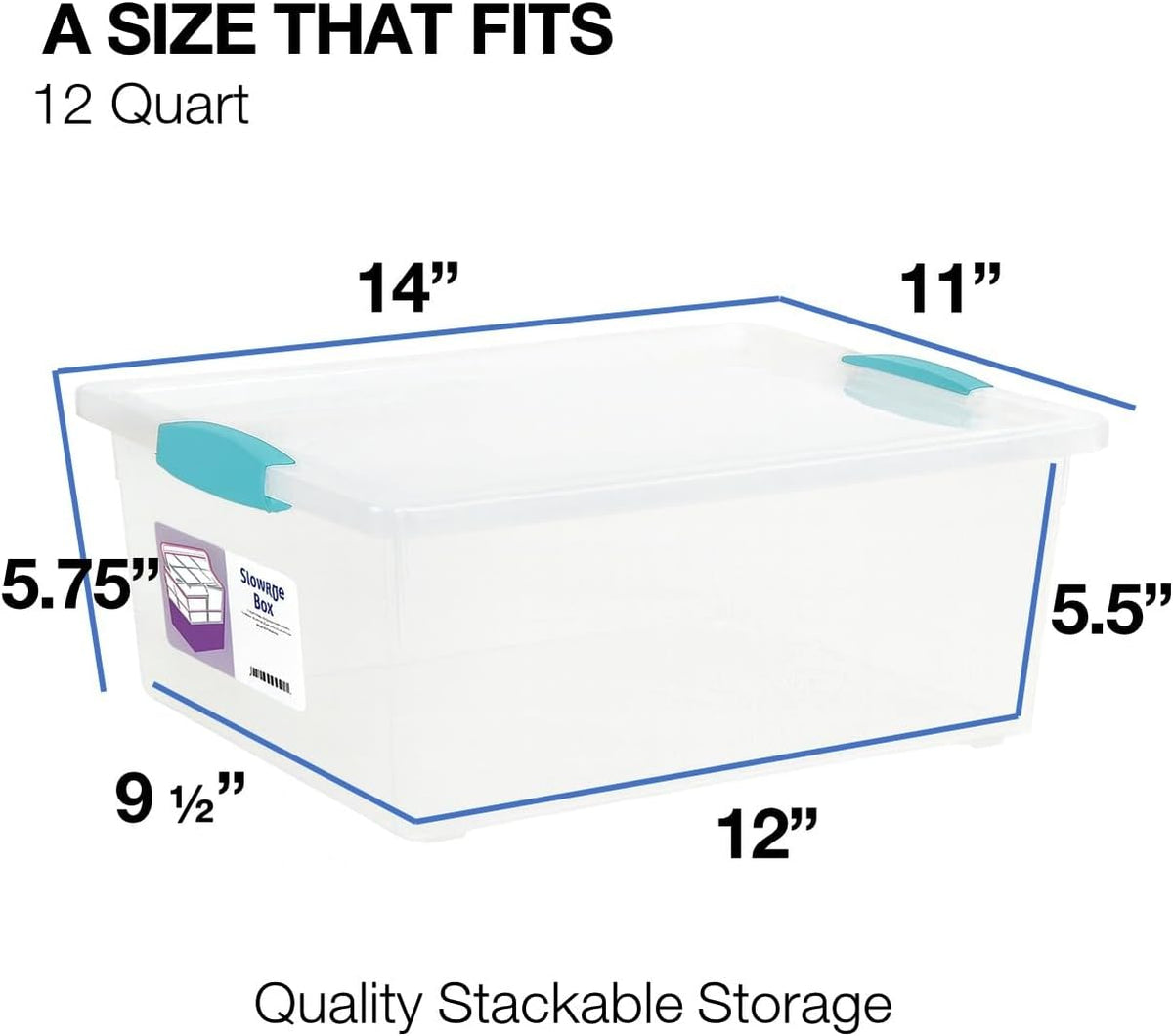 Tribello Plastic Storage Containers, 12 Qt, Clear with Lids, 2 Pack, Made in USA (Deep - 14 x 11 x 6)