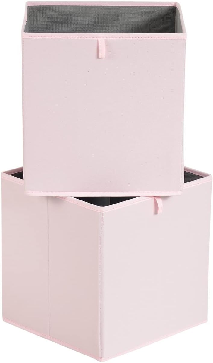Amazon Basics Collapsible Cube Organizer Bins, Closet Storage Organizer Baskets for Shelves, Space-Saving, 13" x 15" x 13", Peony Pink, Pack of 6