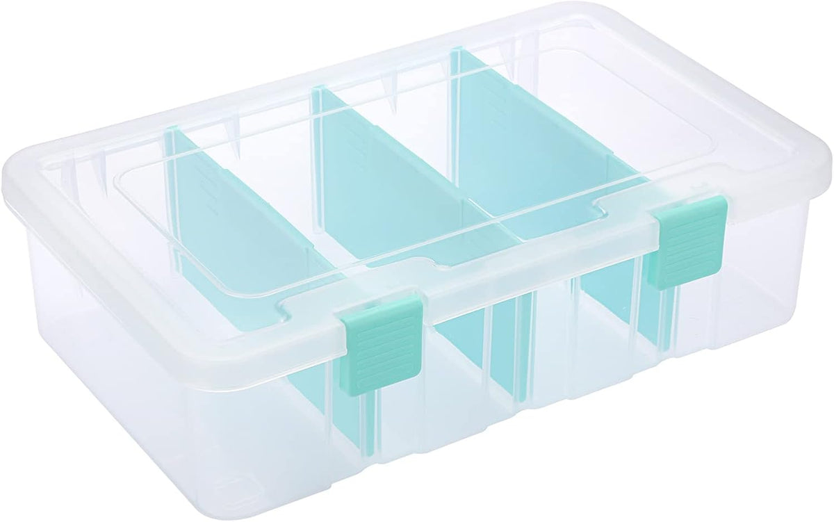 BTSKY Clear Plastic Dividing Storage Box with 4 Compartments Sewing Box