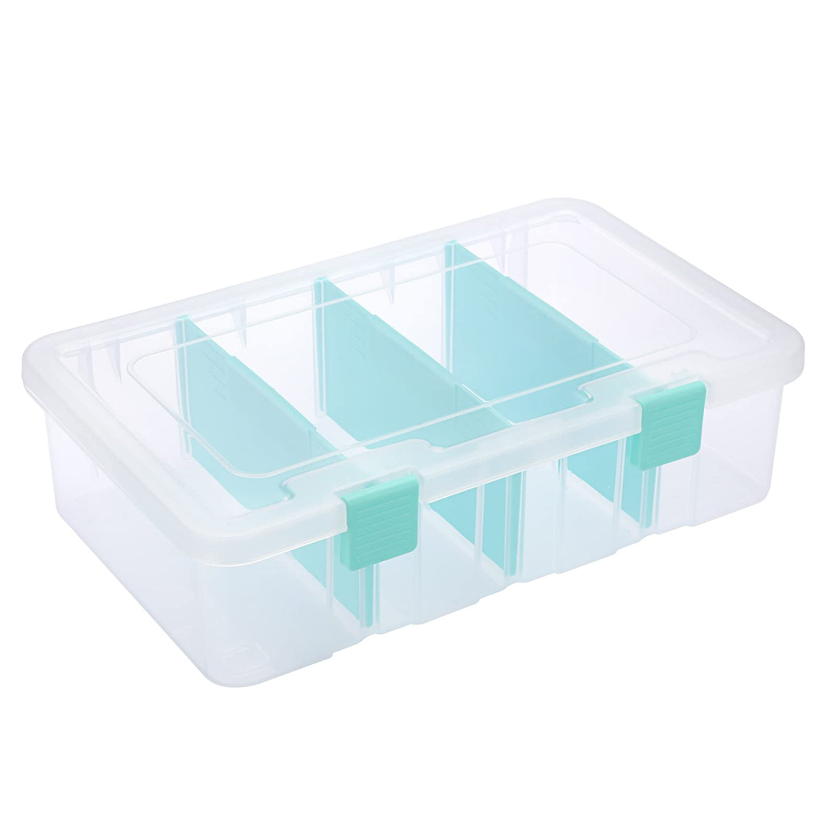 BTSKY Clear Plastic Dividing Storage Box with 4 Compartments Sewing Box