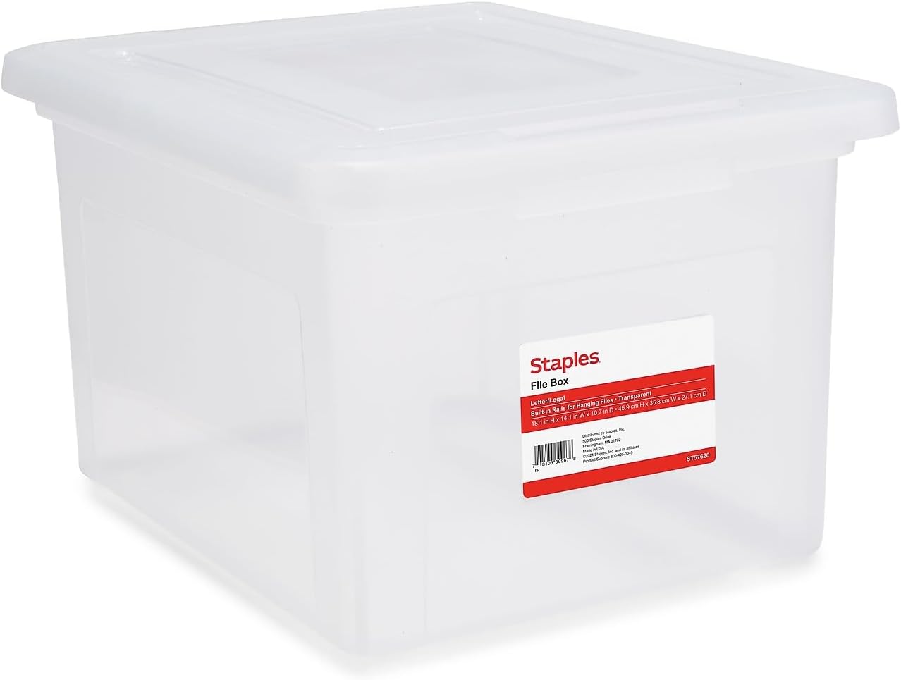 Staples Hanging File Folder Box, Storage Bin Organizer, Snap Lid, Clear