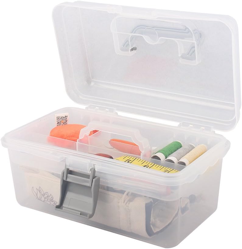 Multipurpose Plastic Storage Container Box with Handle and Latch Lock, Clear Gray