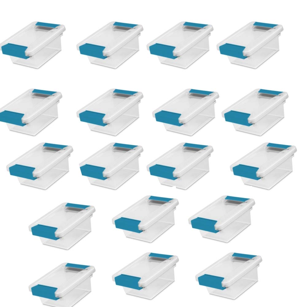 Sterilite Clip Box, Stackable Small Storage Bin with Latching Lid, Plastic Container to Organize Office, Crafts, Clear Base and Lid, Large, 1-Pack