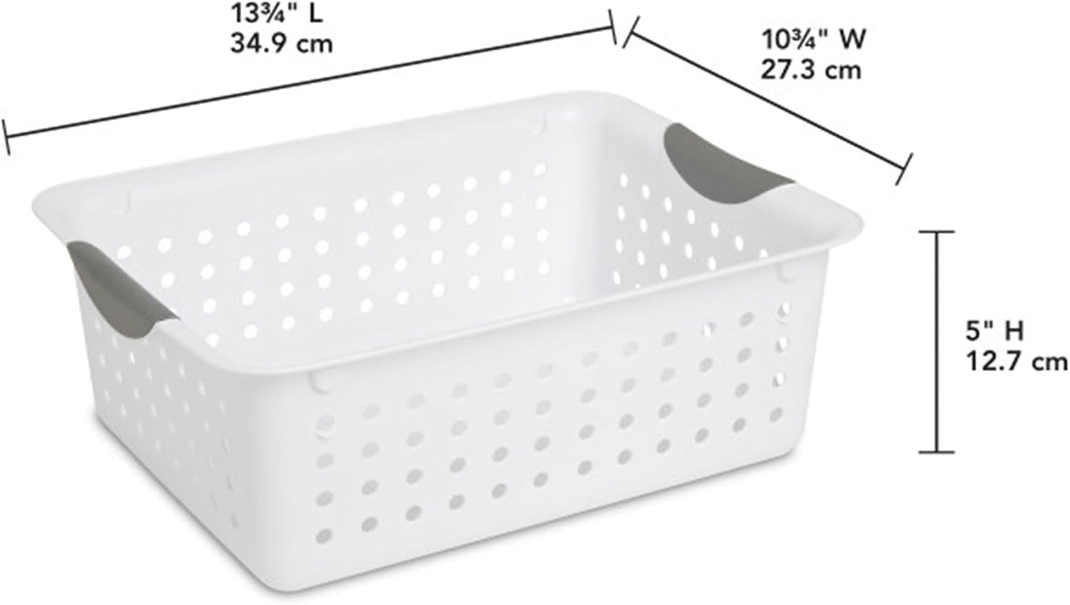 Sterilite Medium Ultra™ Basket, Open Plastic Storage Bin, White, 6 Pack