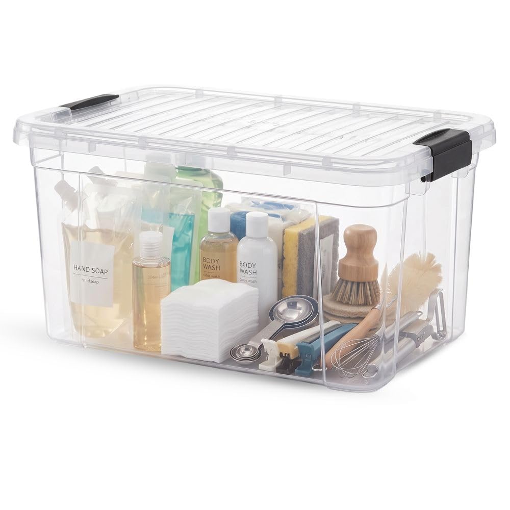 Superio Clear Plastic Storage Bins with Lid, 4.5 Quart Box, Organizing Containers, Stackable Plastic Tote for Home, Garage, Dorm, School, and Office