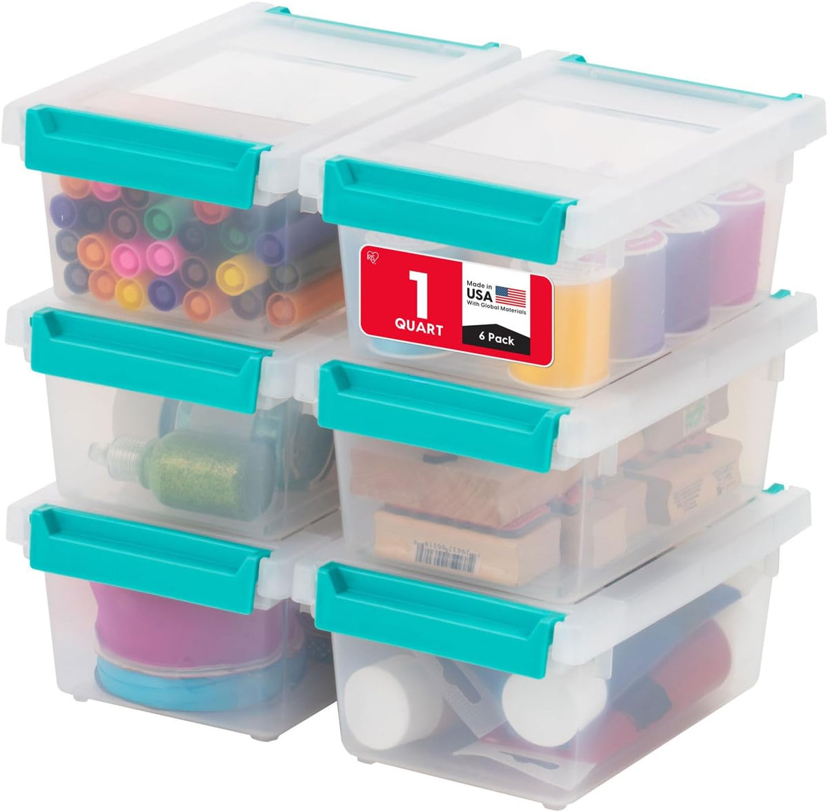 IRIS USA Storage Bins with Lids |Made in USA| 1 Qt - (6-Pack) - Clear