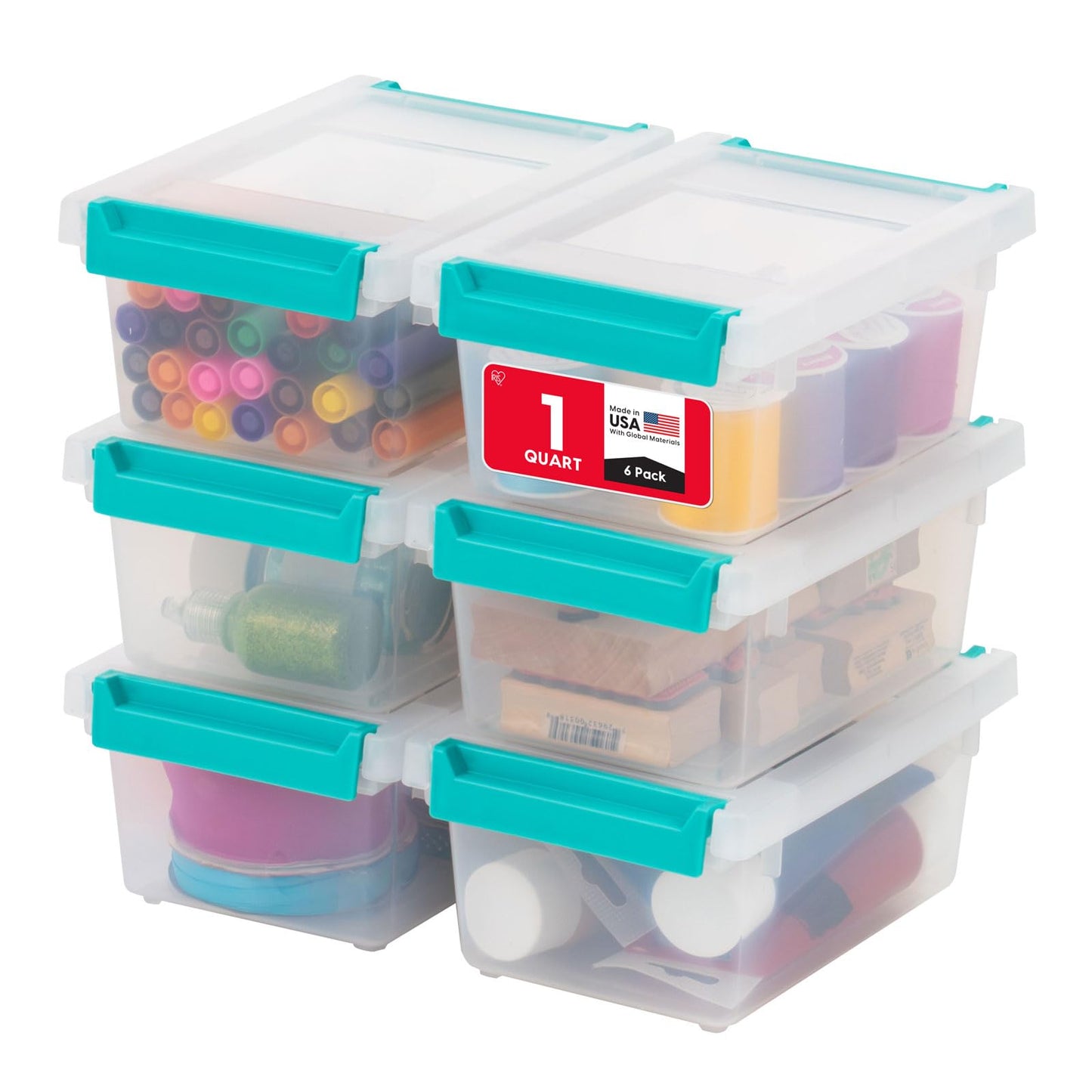 IRIS USA Storage Bins with Lids |Made in USA| 1 Qt - (6-Pack) - Clear