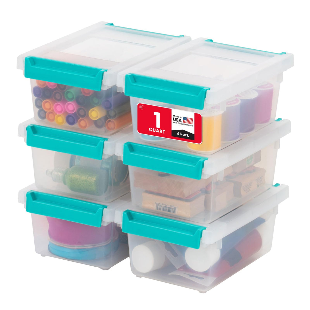 IRIS USA Storage Bins with Lids |Made in USA| 6 Qt - (4-Pack) - Clear