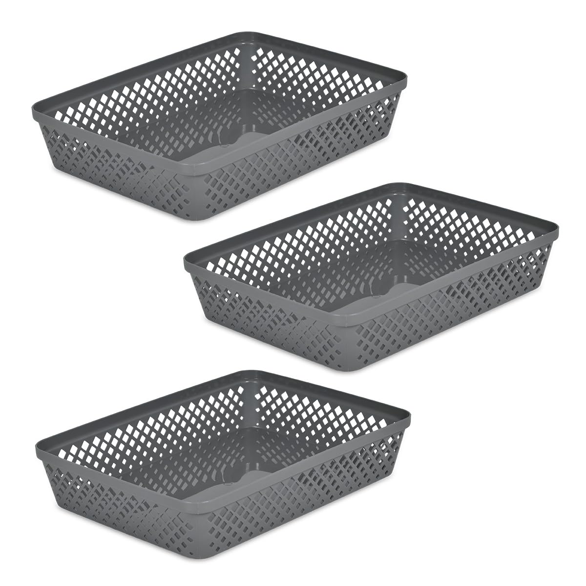 Glad Plastic Storage Basket Set - Multipurpose Drawer Trays, Kitchen Pantry Containers, and Bathroom Bins - 6 Pack Medium Organizers, Grey