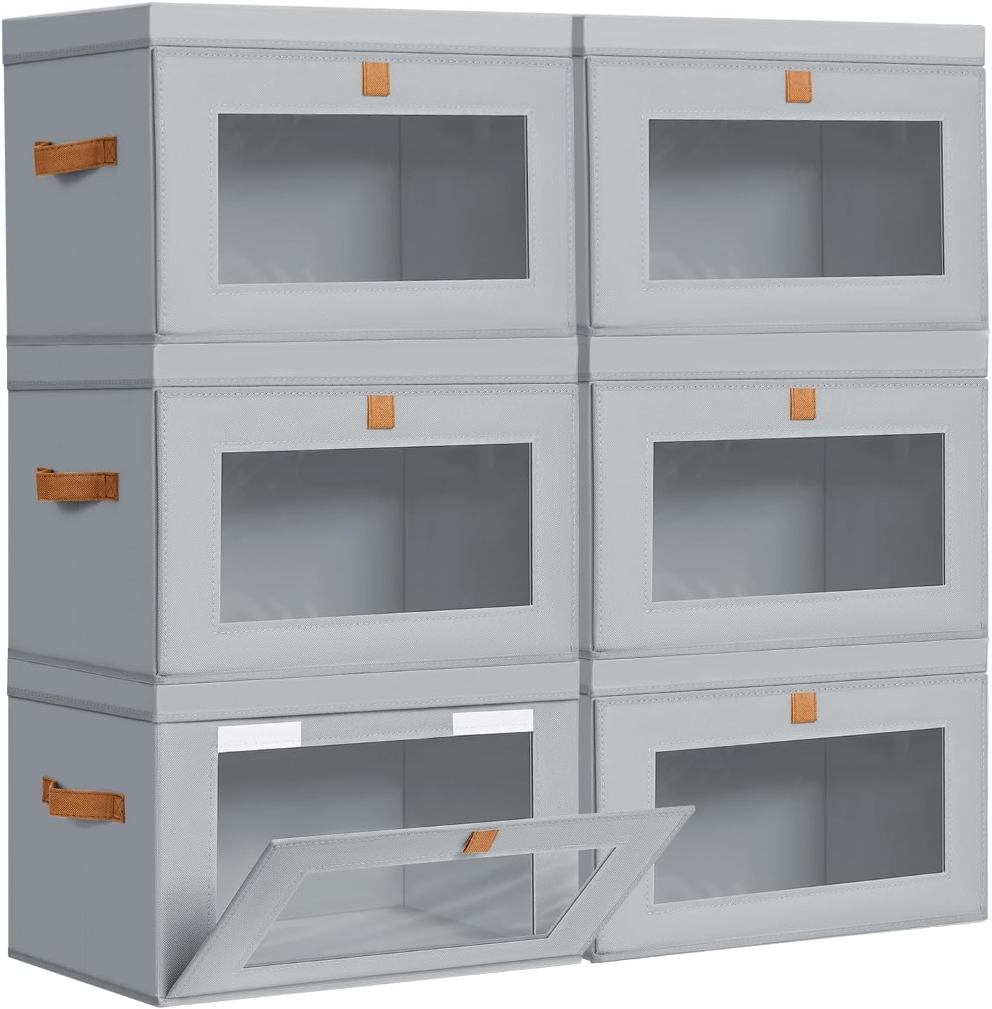DIMJ Storage Bins with Lids - 4 Pack Large Fabric Closet Organizer with Window & Handles, Collapsible Decorative Storage Boxes for Shelves Under Bed, Books Clothes Blankets Sweaters Organization