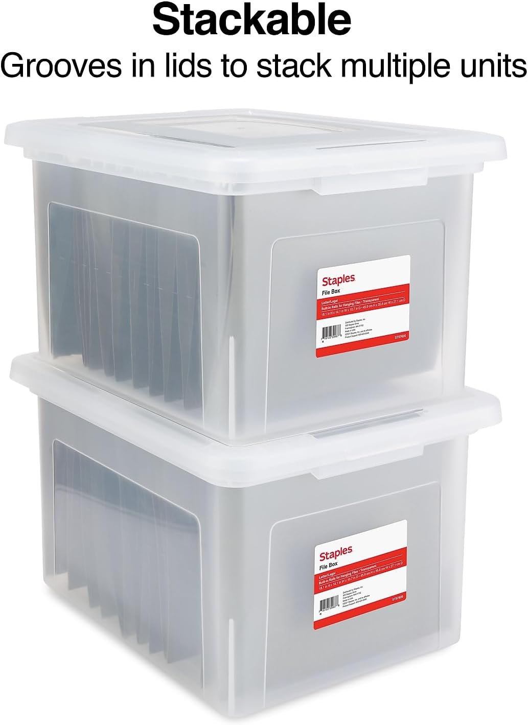 Staples Hanging File Folder Box, Storage Bin Organizer, Snap Lid, Clear