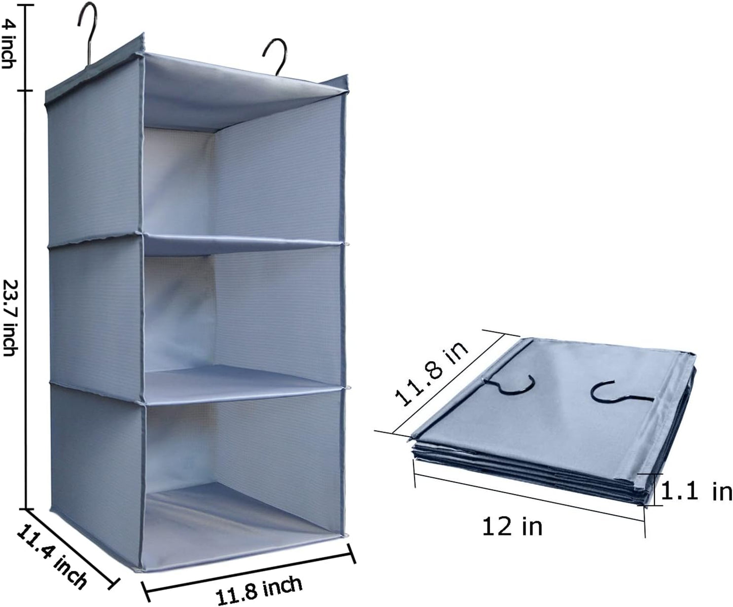 Hanging Closet Organizer 3-Shelf, Oxford Fabric Wardrobe Storage, Gray