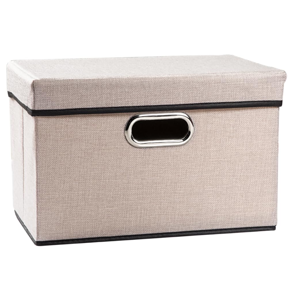 PRANDOM Large Collapsible Storage Bins with Lids [3-Pack] Jute Fabric Foldable Storage Boxes Organizer Containers Baskets Cube with Cover for Home Bedroom Closet Office Nursery (17.7x11.8x11.8)