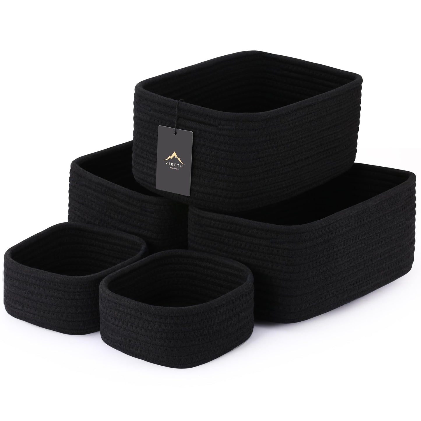 5-Pack Small Woven Rope Storage Baskets, 2 Sizes Organizer Bins